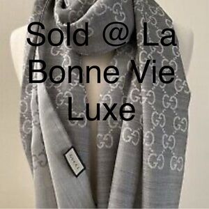 Gucci Gray Monogram Silk & Wool Scarf